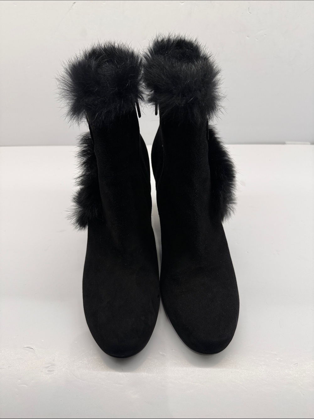 Aquatalia Black Faux Fur Trim Ankle Boots